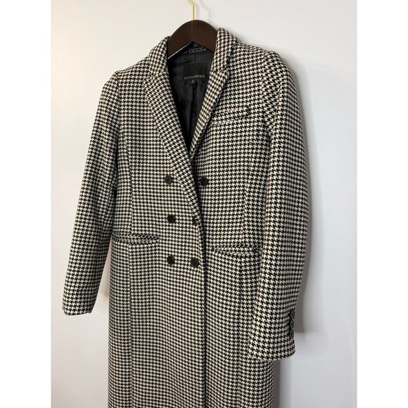 Banana Republic Double Breasted Houndstooth Coat Jacket Classic Black Cream XS - Picture 9 of 12